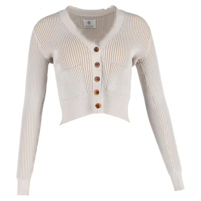 Anine Bing Layla Ribbed Button Cardigan In Beige Rayon In Neutral
