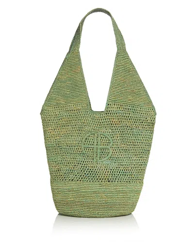 Anine Bing Leah Large Logo Crochet Hobo Bag In Green