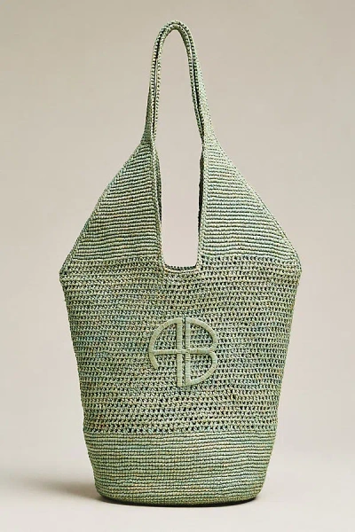 Anine Bing Leah Logo Raffia Tote Bag In Green