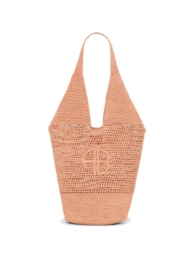 Anine Bing Leah Logo-patch Raffia Tote Bag In Neutral