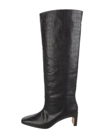 Pre-owned Anine Bing Leather Animal Print Boots In Black