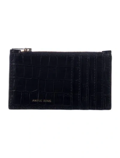 Pre-owned Anine Bing Leather Animal Print Card Holder In Black