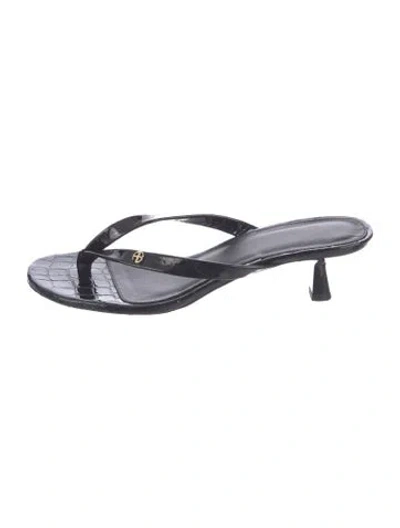 Pre-owned Anine Bing Leather Animal Print Flip Flops In Black