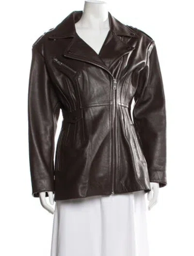 Pre-owned Anine Bing Leather Biker Jacket In Brown