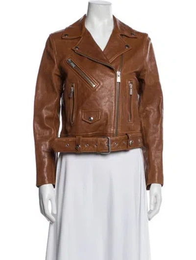 Pre-owned Anine Bing Leather Biker Jacket In Brown