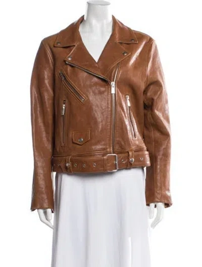 Pre-owned Anine Bing Leather Biker Jacket In Brown