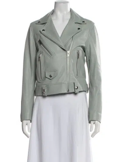 Pre-owned Anine Bing Leather Biker Jacket In Green