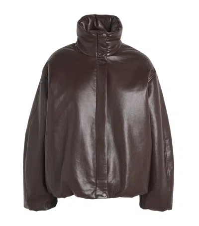 Anine Bing Leather-blend Cyrus Bomber Jacket In Brown