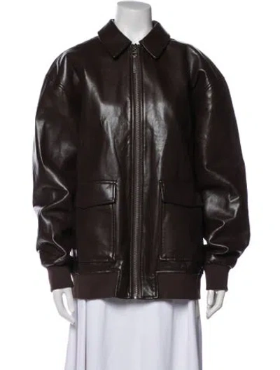 Pre-owned Anine Bing Leather Bomber Jacket In Brown