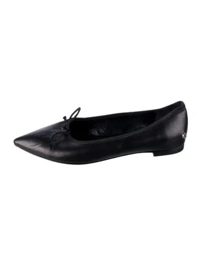 Pre-owned Anine Bing Leather Bow Accents Ballet Flats In Black