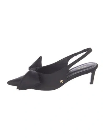 Pre-owned Anine Bing Leather Bow Accents Slingback Pumps In Black