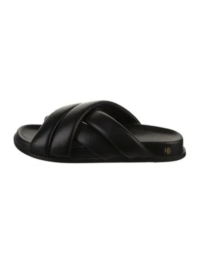 Pre-owned Anine Bing Leather Flats In Black