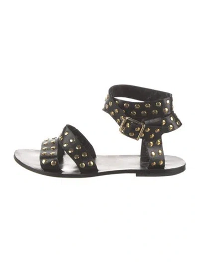 Pre-owned Anine Bing Leather Graphic Print Sandals In Black/gold