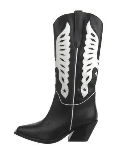 Pre-owned Anine Bing Leather Lasercut Accents Western Boots In Black/white