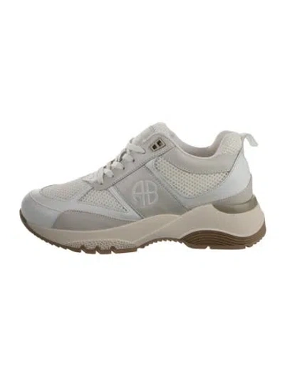 Pre-owned Anine Bing Leather Mesh Accents Athletic Sneakers In Neutral