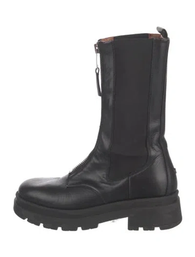 Pre-owned Anine Bing Leather Moto Boots In Black