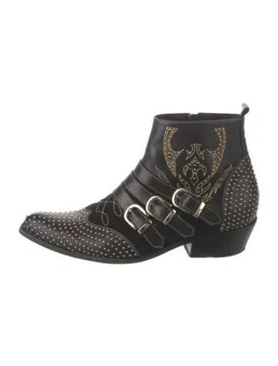 Pre-owned Anine Bing Leather Patterned Western Boots In Black/gold
