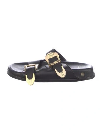 Pre-owned Anine Bing Leather Slides In Black