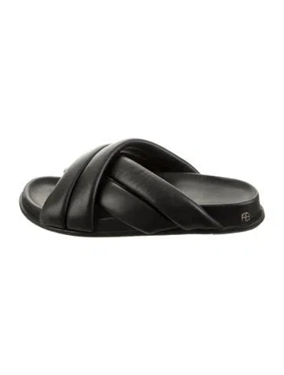 Pre-owned Anine Bing Leather Slides In Black