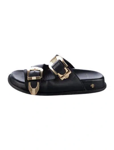 Pre-owned Anine Bing Leather Slides In Black