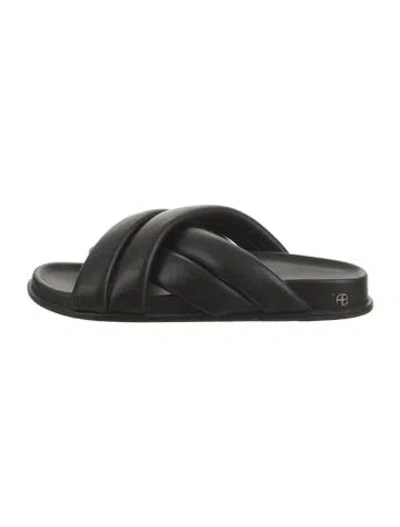 Pre-owned Anine Bing Leather Slides In Black