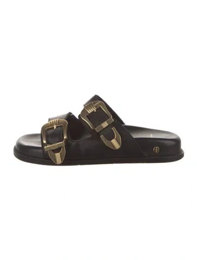 Pre-owned Anine Bing Leather Slides In Black