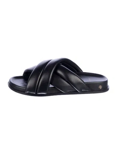 Pre-owned Anine Bing Leather Slides In Black
