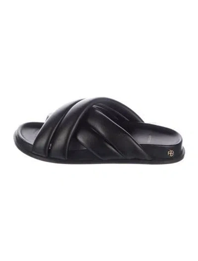 Pre-owned Anine Bing Leather Slides In Black