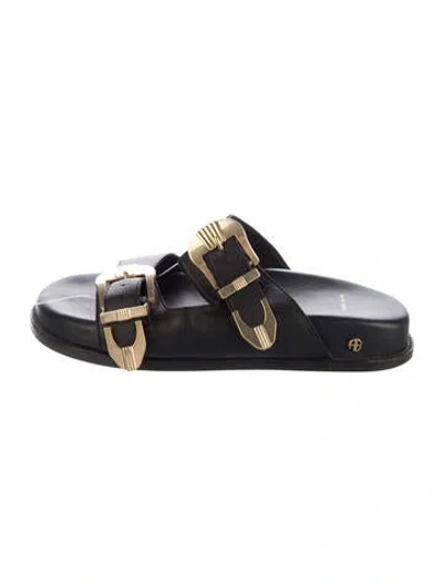 Pre-owned Anine Bing Leather Slides In Black