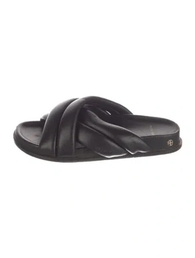 Pre-owned Anine Bing Leather Slides In Black