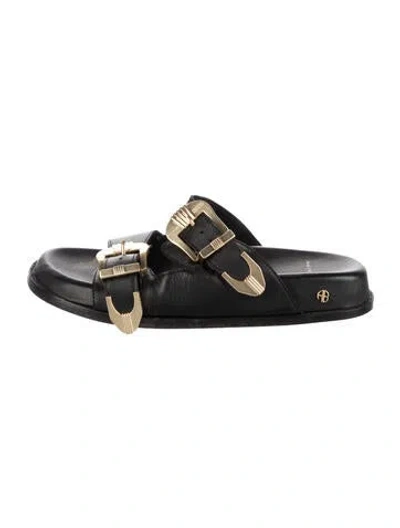 Pre-owned Anine Bing Leather Slides In Black