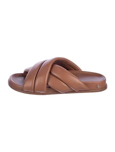 Pre-owned Anine Bing Leather Slides In Brown