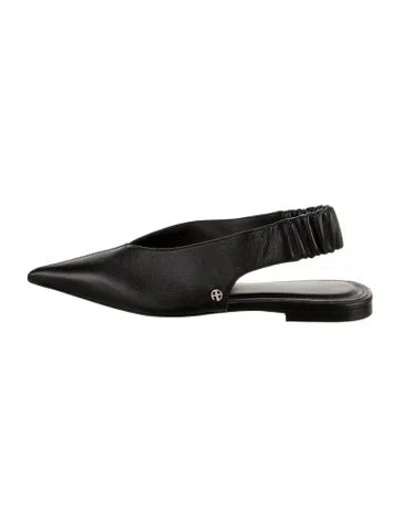 Pre-owned Anine Bing Leather Slingback Flats In Black