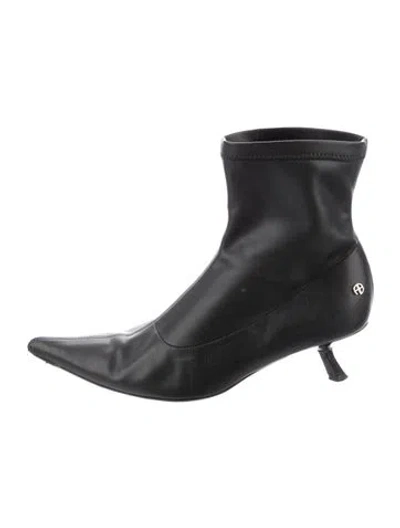Pre-owned Anine Bing Leather Sock Boots In Black