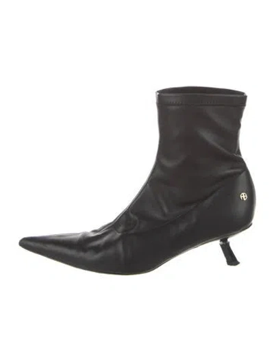 Pre-owned Anine Bing Leather Sock Boots In Black