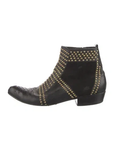 Pre-owned Anine Bing Leather Studded Accents Boots In Black