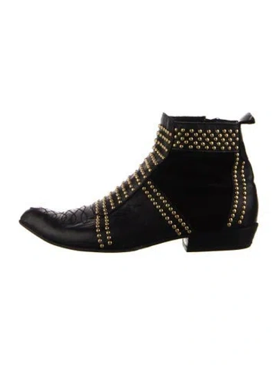 Pre-owned Anine Bing Leather Studded Accents Boots In Black