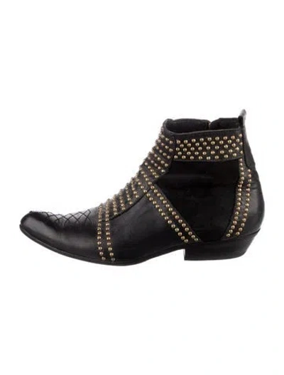 Pre-owned Anine Bing Leather Studded Accents Boots In Black
