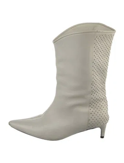 Pre-owned Anine Bing Leather Studded Accents Boots In White