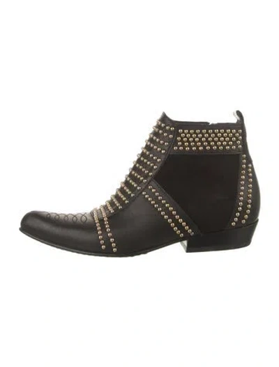 Pre-owned Anine Bing Leather Studded Accents Combat Boots In Black