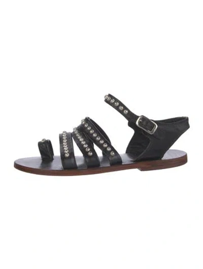 Pre-owned Anine Bing Leather Studded Accents Gladiator Sandals In Black