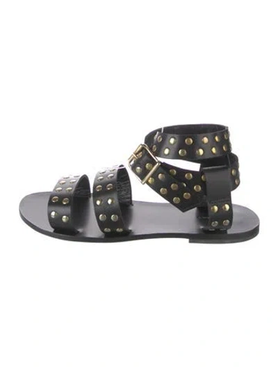 Pre-owned Anine Bing Leather Studded Accents Gladiator Sandals In Black