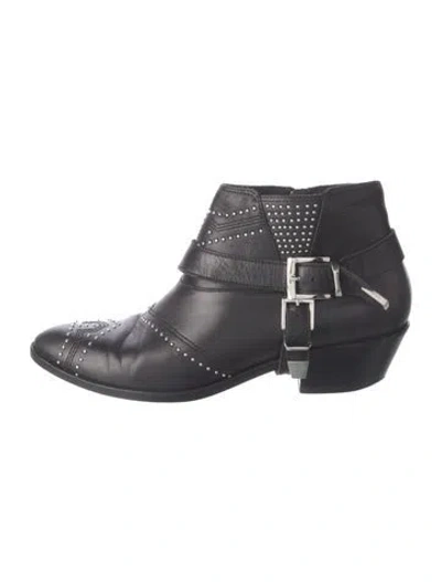 Pre-owned Anine Bing Leather Studded Accents Moto Boots In Black