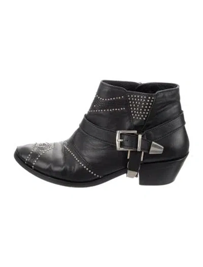 Pre-owned Anine Bing Leather Studded Accents Moto Boots In Black