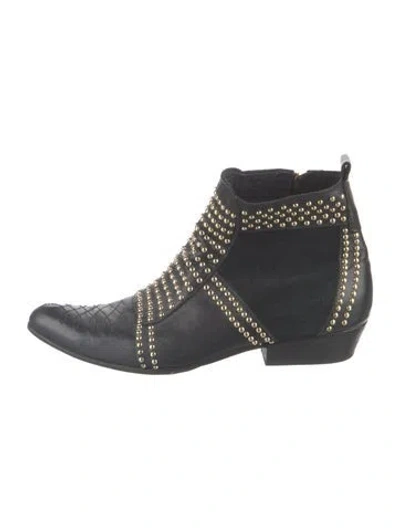 Pre-owned Anine Bing Leather Studded Accents Moto Boots In Black