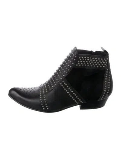 Pre-owned Anine Bing Leather Studded Accents Moto Boots In Black