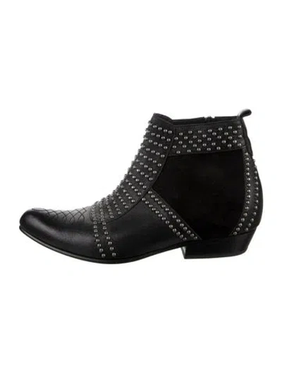 Pre-owned Anine Bing Leather Studded Accents Moto Boots In Black