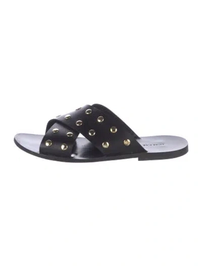 Pre-owned Anine Bing Leather Studded Accents Slides In Black