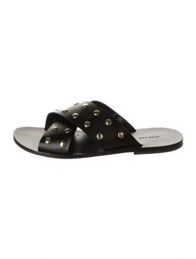 Pre-owned Anine Bing Leather Studded Accents Slides In Black