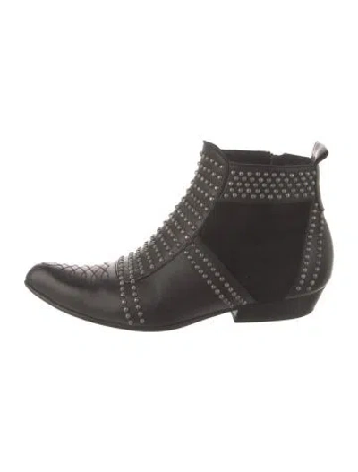 Pre-owned Anine Bing Leather Studded Accents Western Boots In Black